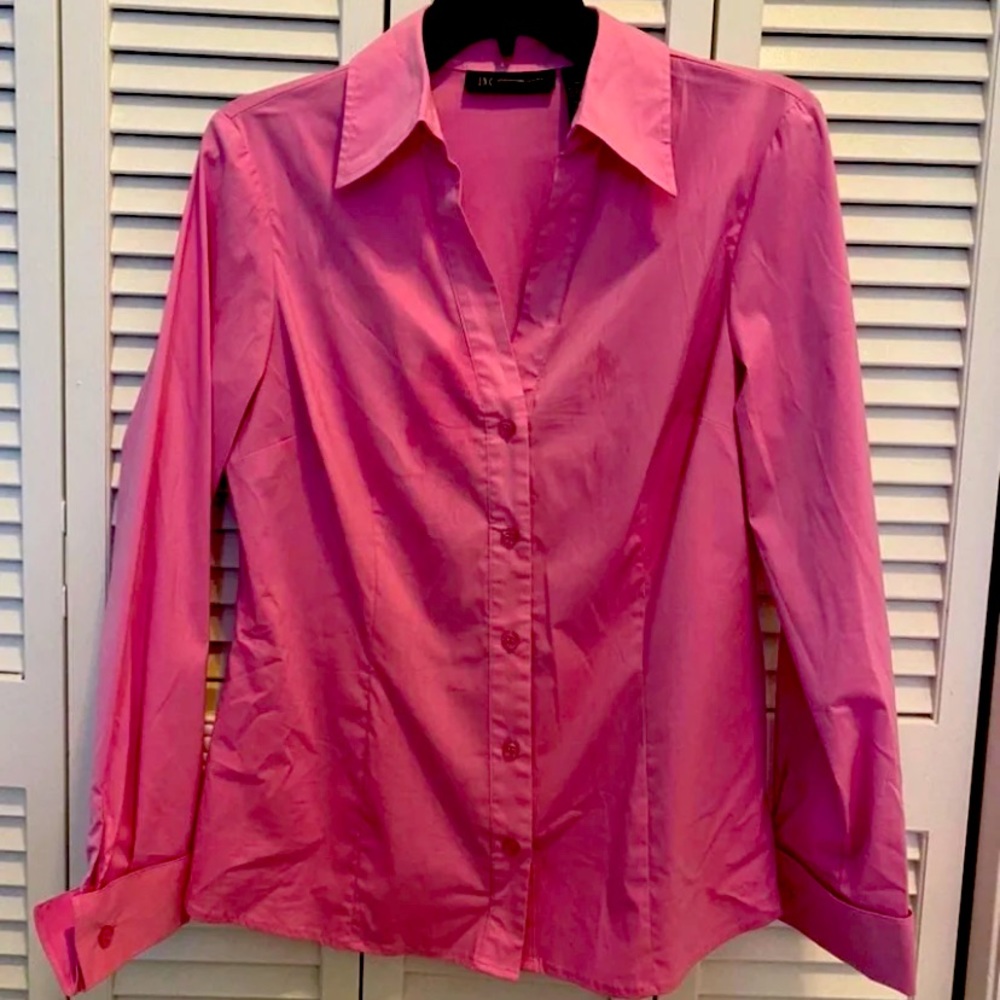 *NEW* Pink Womens Short-Sleeve Button-Up Shirt by INC